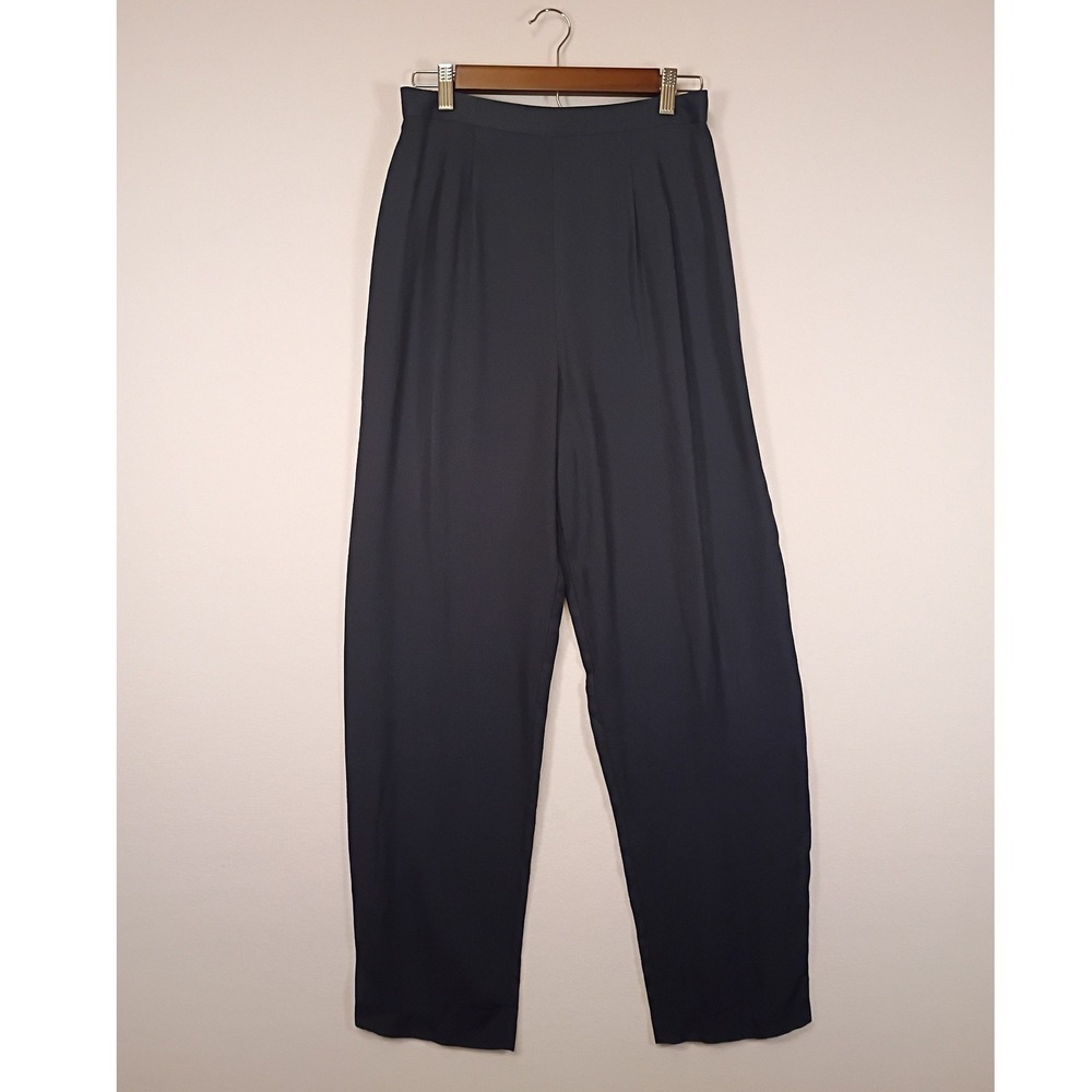 Vintage 90s Dani Max Womens 8 Navy Blue Pleated High Waist Trousers Made in USA